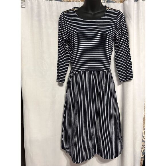 Boden Black and White Striped Midi Dress - Picture 1 of 6